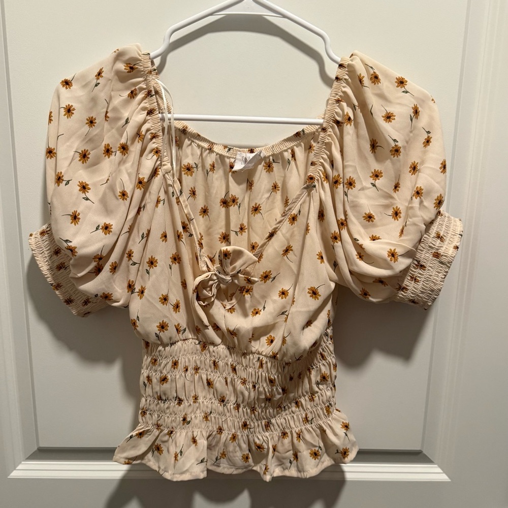 Sienna Sky Cream Ruched Smocked Blouse